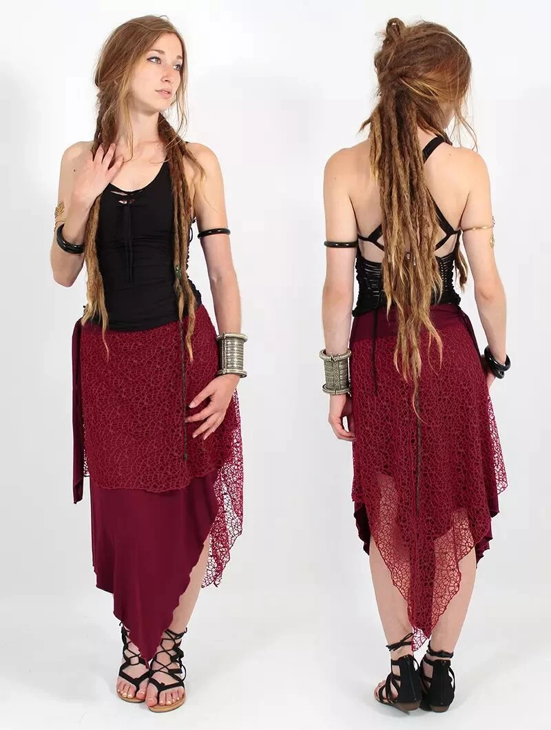 2en1 Jupe/Tunique "Syrada", Rouge Brique Et Dentelle 2 2en1 Jupe/Tunique "Syrada", Rouge Brique Et Dentelle – Image 2