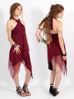 2en1 Jupe/Tunique "Syrada", Rouge Brique Et Dentelle