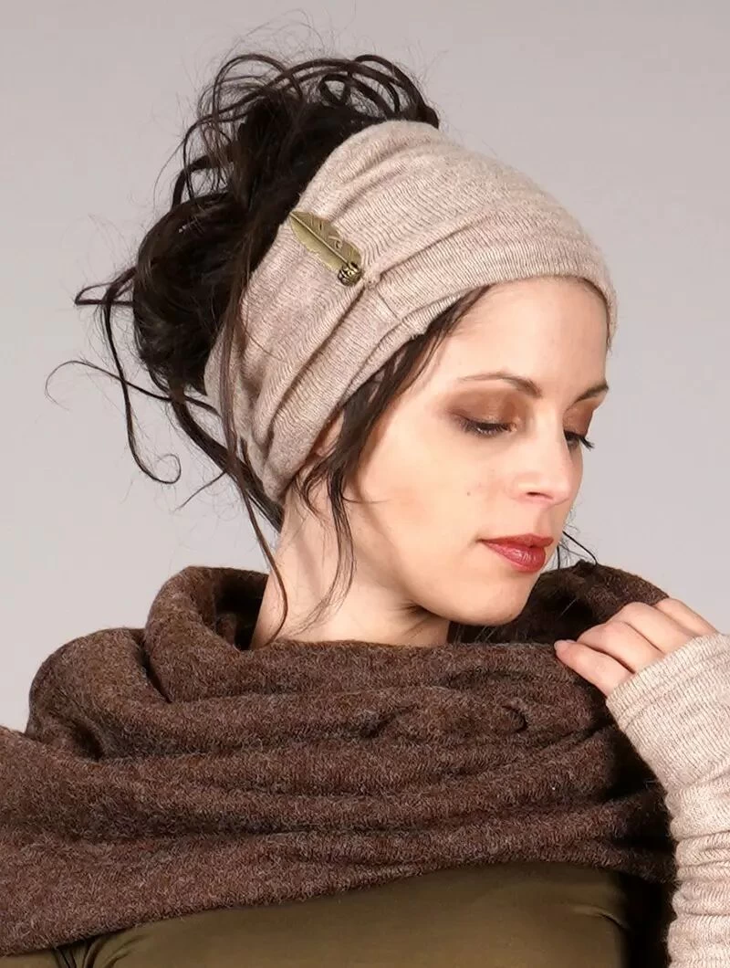 Bandeau Avec Plume "Aikköoz", Beige 1 Bandeau Avec Plume "Aikköoz", Beige