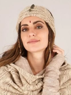 Bandeau En Crochet Avec Plume "Aikköoz", Beige