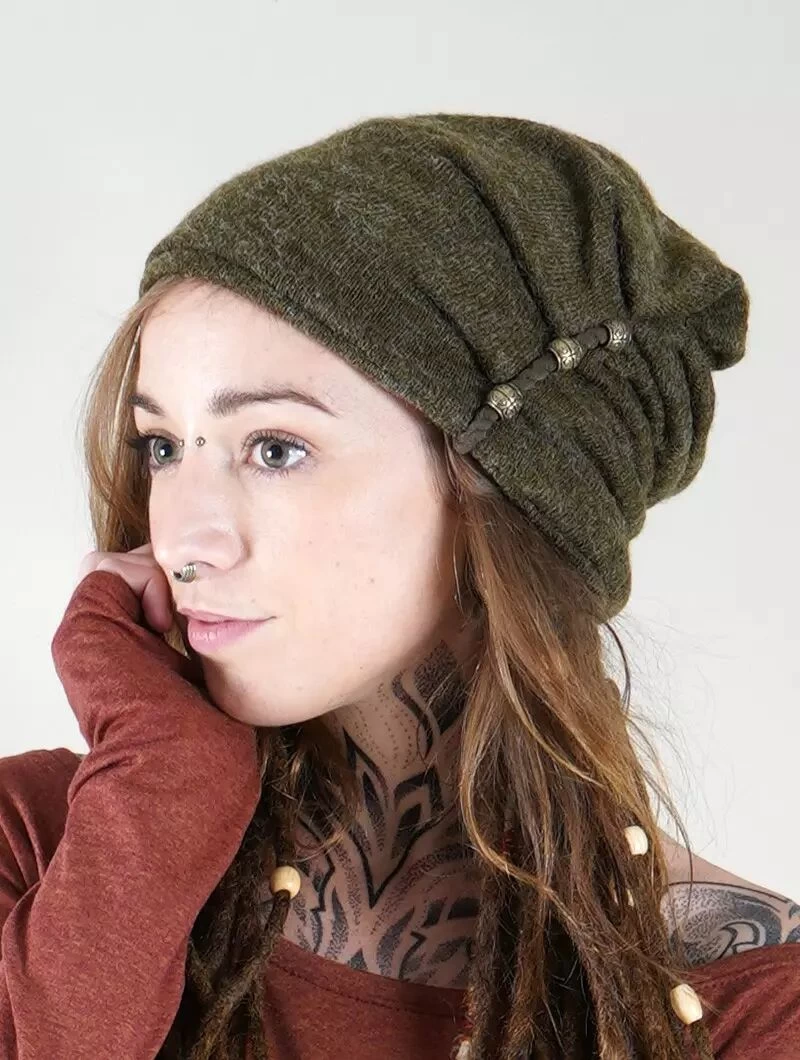 Bonnet à Perle "Aslany", Vert Kaki 2 Bonnet à Perle "Aslany", Vert Kaki – Image 2