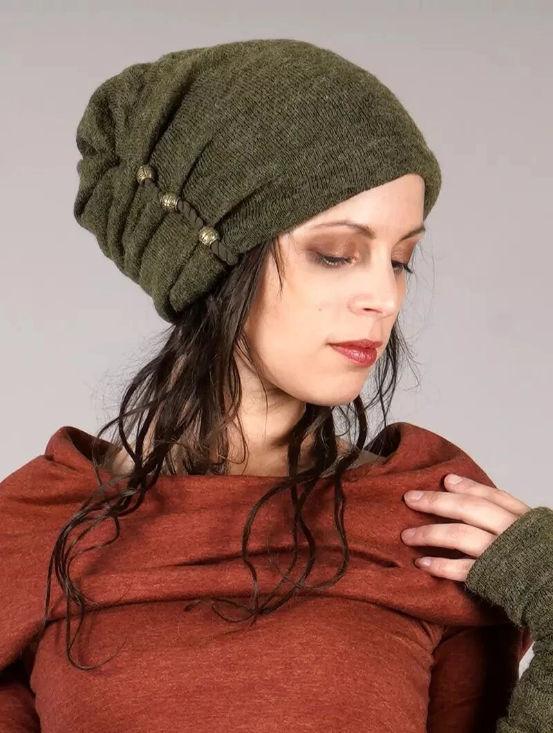 Bonnet à Perle "Aslany", Vert Kaki 1 Bonnet à Perle "Aslany", Vert Kaki