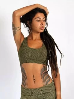 Brassière "CrissCross Yoga", Vert Kaki Motif Hypnotik