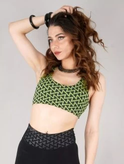 Brassière "CrissCross Yoga", Vert Pomme Motif Tetris