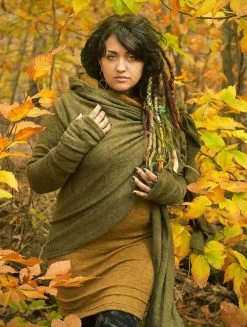 Gilet Châle à Capuche Et Manches Longues "Danaeriz", Vert Kaki -Magasin De Vêtements Pour Femmes chale danaeriz vert kaki p image 326314 grande