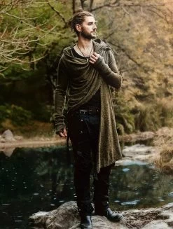 Gilet Châle à Capuche Et Manches Longues "Danaeriz", Vert Kaki -Magasin De Vêtements Pour Femmes chale danaeriz vert kaki p image 326315 grande