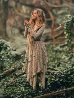 Gilet Châle En Crochet à Capuche Et Manches Longues "Danaeriz", Beige