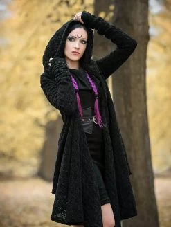 Gilet Châle En Crochet à Capuche Et Manches Longues "Danaeriz", Noir