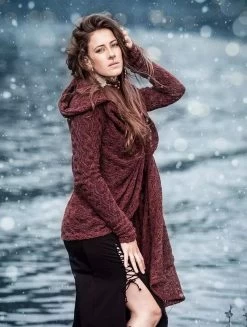 Gilet Châle En Crochet à Capuche Et Manches Longues "Danaeriz", Bordeaux -Magasin De Vêtements Pour Femmes chale en crochet danaeriz bordeaux p image 330661 grande