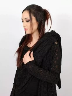 Gilet Châle En Crochet à Capuche Et Manches Longues "Danaeriz", Noir -Magasin De Vêtements Pour Femmes chale en crochet danaeriz noir p image 326908 grande