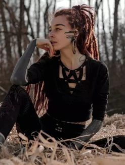 Crop Top à Manches Longues Et Dos Nu "Tacoma", Noir