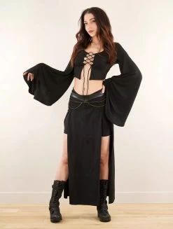 Crop Top à Manches Longues évasées Et Laçage "Elfique", Noir -Magasin De Vêtements Pour Femmes crop top a manches longues evasees et lacage awenae noir p image 346074 grande