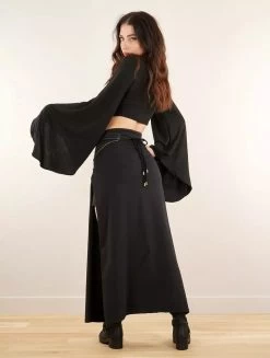 Crop Top à Manches Longues évasées Et Laçage "Elfique", Noir -Magasin De Vêtements Pour Femmes crop top a manches longues evasees et lacage awenae noir p image 346075 grande