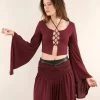 Crop Top à Manches Longues évasées Et Laçage "Elfique", Bordeaux