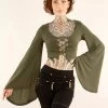 Crop Top à Manches Longues évasées Et Laçage "Elfique", Vert Kaki
