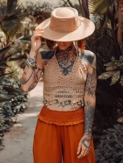 Crop Top En Crochet "Aema", Beige