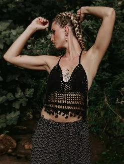 Crop Top En Crochet "Aema", Noir