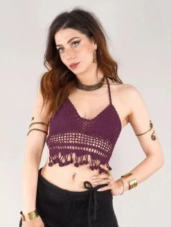 Crop Top En Crochet "Aema", Prune