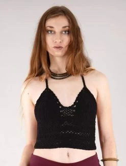 Crop Top En Crochet "Amae", Noir -Magasin De Vêtements Pour Femmes crop top en crochet amae noir p image 329022 grande