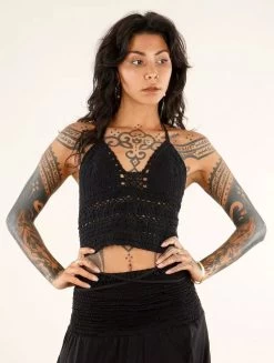 Crop Top En Crochet "Amae", Noir