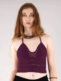 Crop Top En Crochet "Amae", Prune