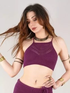 Crop Top En Crochet "Emea", Prune
