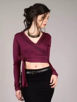 Crop Top Manches Longues "Irwaen Indie", Bordeaux
