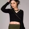 Crop Top Manches Longues "Irwaen Indie", Noir
