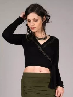 Crop Top Manches Longues "Irwaen Indie", Noir