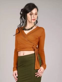Crop Top Manches Longues "Irwaen Indie", Rouille
