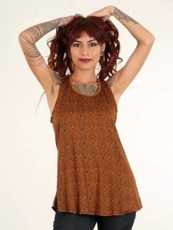 Débardeur Dos Nageur Imprimé "Yavana Floral Circuit", Caramel