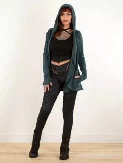 Gilet à Capuche "Dark", Bleu Pétrole -Magasin De Vêtements Pour Femmes gilet a capuche dark bleu petrole p image 338398 grande