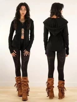 Gilet à Laçage Et Capuche "Awenäe", Noir -Magasin De Vêtements Pour Femmes gilet a lacage et capuche awenae noir p image 346072 grande