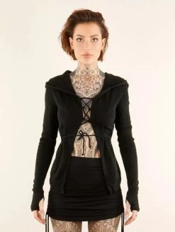 Gilet à Laçage Et Capuche "Awenäe", Noir -Magasin De Vêtements Pour Femmes gilet a lacage et capuche awenae noir p image 348166 grande