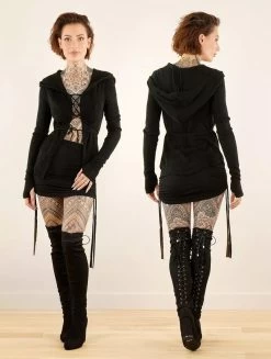 Gilet à Laçage Et Capuche "Awenäe", Noir