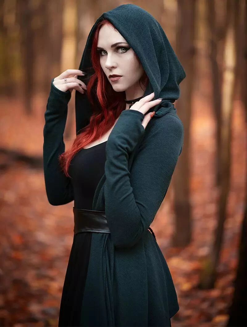 Gilet Châle à Capuche Et Manches Longues "Danaeriz", Bleu Pétrole Foncé 2 Gilet Châle à Capuche Et Manches Longues "Danaeriz", Bleu Pétrole Foncé – Image 2