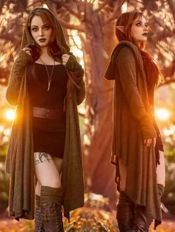 Gilet Châle à Capuche Et Manches Longues "Danaeriz", Vert Kaki