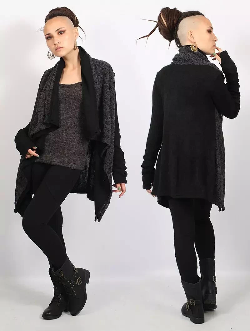 Gilet Crochet "Namkha Tisya", Noir 2 Gilet Crochet "Namkha Tisya", Noir – Image 2