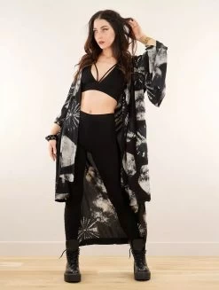 Gilet Kimono "Blosom", Noir Et Beige