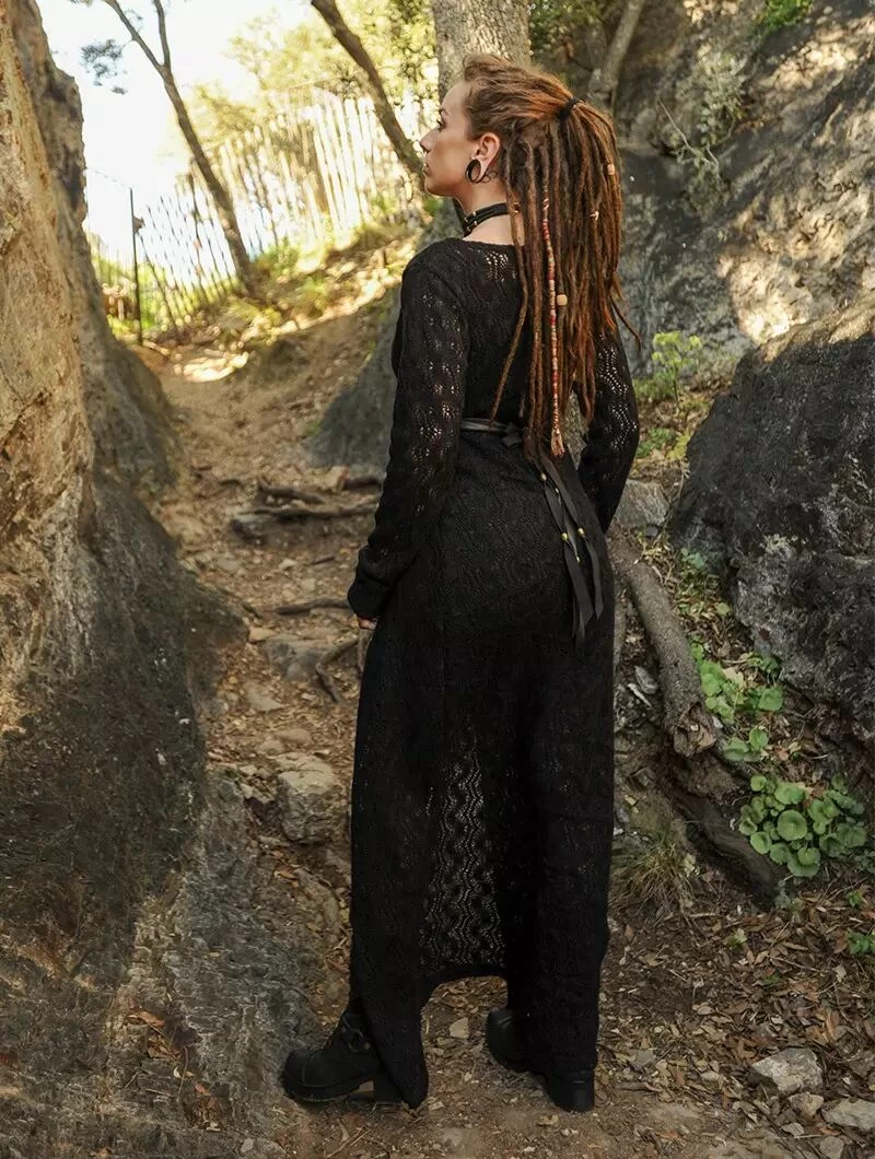 Gilet Long En Crochet "Boheme", Noir 7 Gilet Long En Crochet "Boheme", Noir – Image 7