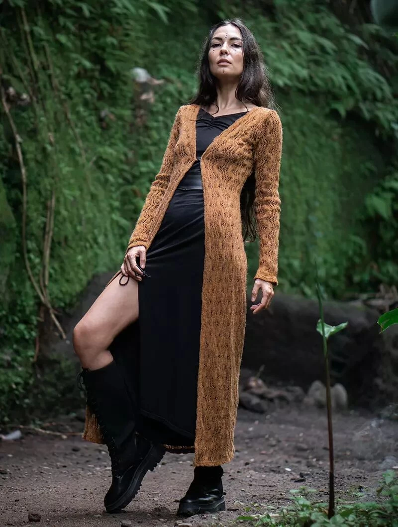 Gilet Long En Crochet "Boheme", Rouille 2 Gilet Long En Crochet "Boheme", Rouille – Image 2