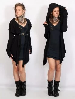 Gilet Maille à Capuche "Lakyäa", Noir -Magasin De Vêtements Pour Femmes gilet long lakyaa noir p image 343342 grande