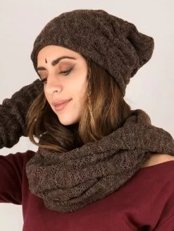 Gros Bonnet Froncé En Crochet "Aslan", Marron
