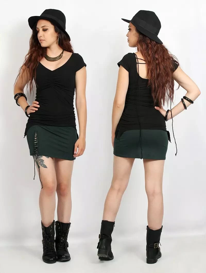 Jupe Courte Avec Laçage "Aryäzz", Vert Canard 3 Jupe Courte Avec Laçage "Aryäzz", Vert Canard – Image 3