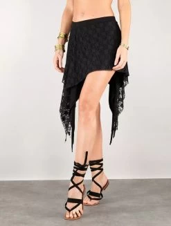Jupe Courte En Dentelle "Ayame", Noir