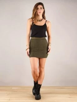 Jupe Courte Imprimée "Ilmarë Fleur De Vie", Vert Kaki -Magasin De Vêtements Pour Femmes jupe courte ilmare fleur de vie vert kaki p image 335436 grande