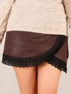 Jupe Courte Portefeuille En Simili Cuir Effet Vintage "Lüuz", Marron