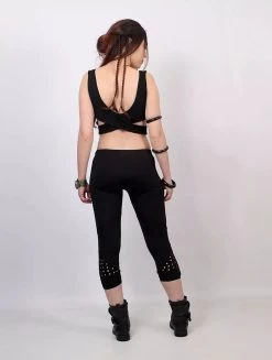 Legging Court Ajouré En Patchwork "Aswad", Noir -Magasin De Vêtements Pour Femmes legging court ajoure en patchwork aswad noir p image 341163 grande