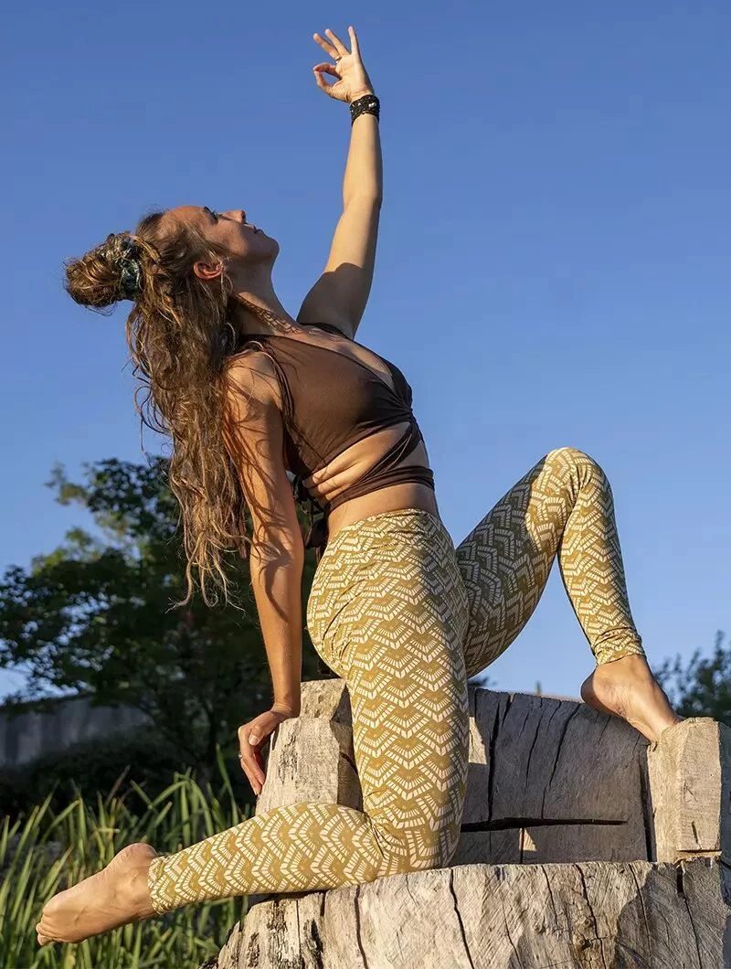 Legging Long Imprimé "Hatha Longma", Blanc Et Orangé 3 Legging Long Imprimé "Hatha Longma", Blanc Et Orangé – Image 3