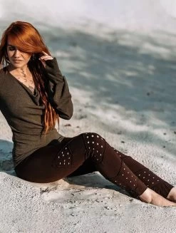 Legging Long Ajouré En Patchwork "Shaurya", Marron